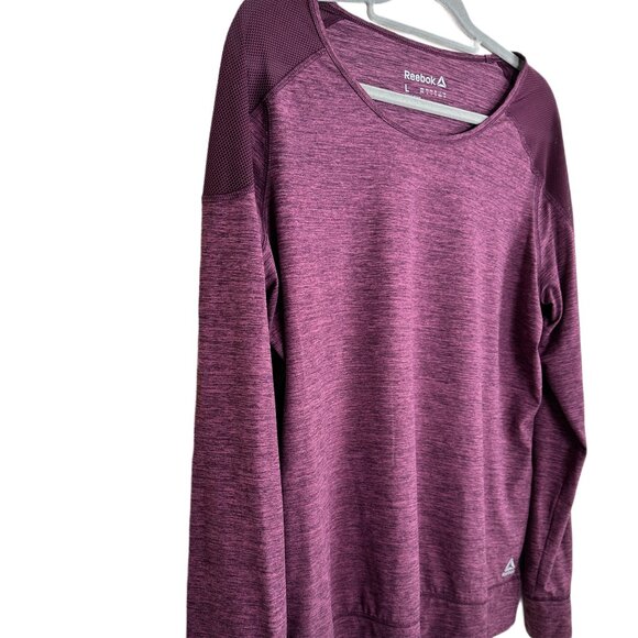 Reebok Active Long-Sleeve Shirt – Heathered Plum, Mesh Shoulder Panels sz L - Picture 2 of 6